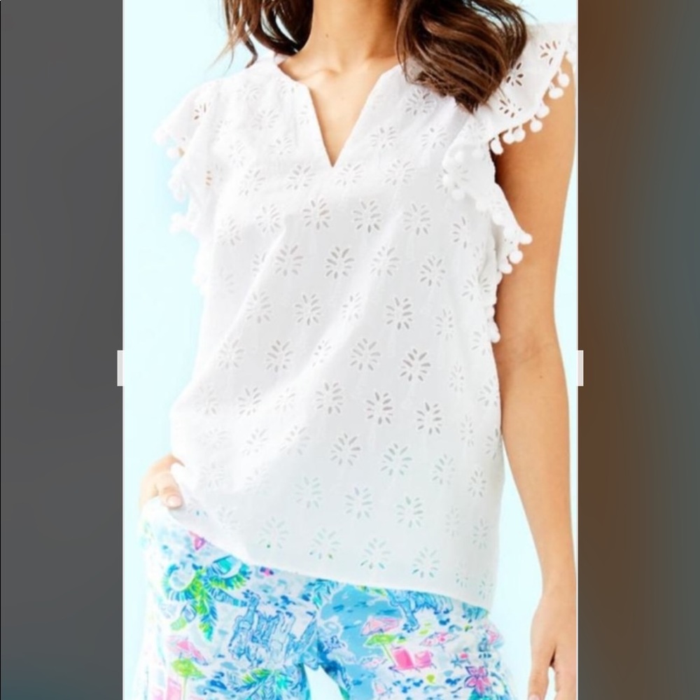 Lilly Pulitzer Astara Top in Lilly Palm Tree Eyelet. XS. NWT